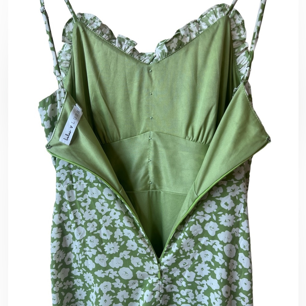 NEW Lulu’s x Lush Timeless Touch Green Floral Print A-Line Midi Dress - Picture 10 of 12